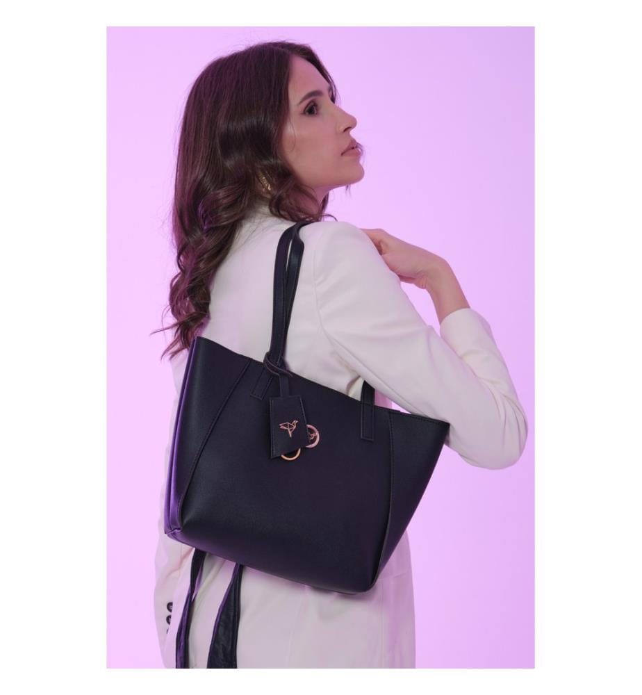 Schultertasche, 100 % PU-Leder, Schwarz