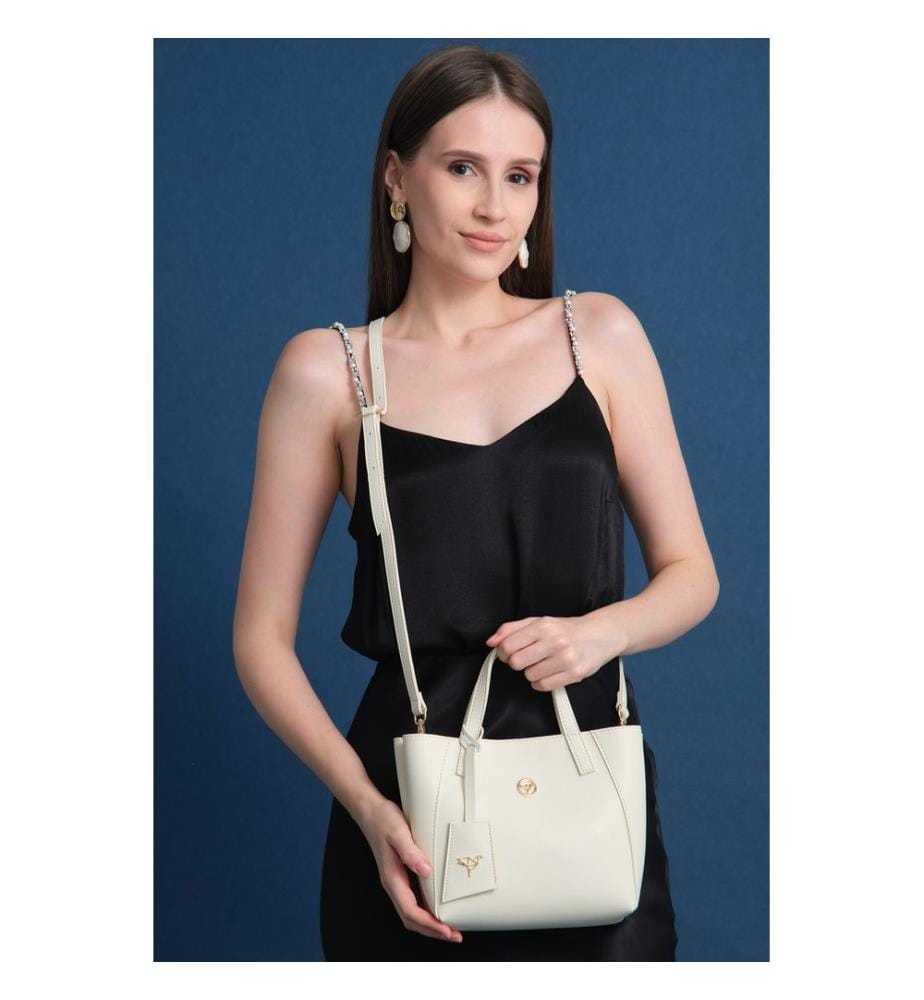 Schultertasche, 100 % PU-Leder, Beige