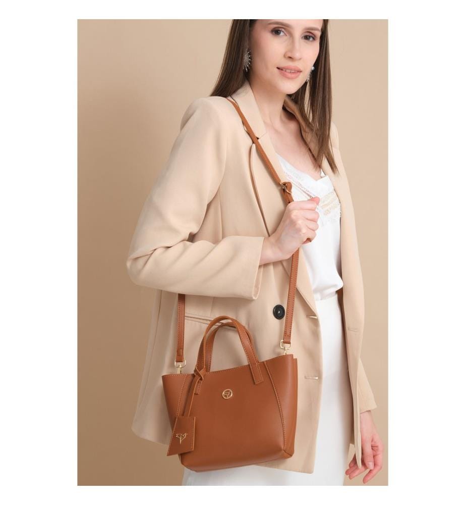 Sac bandoulière, 100 % cuir PU, beige