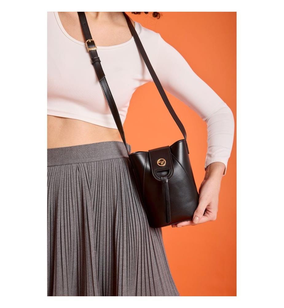 Sac bandoulière, 100 % cuir PU, noir
