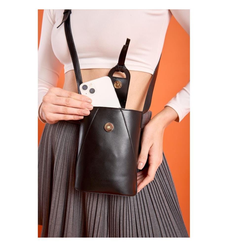 Sac bandoulière, 100 % cuir PU, noir