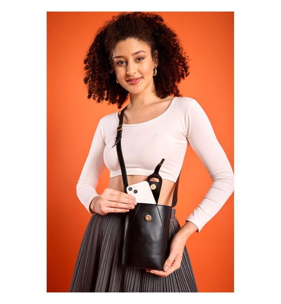 Sac bandoulière, 100 % cuir PU, noir