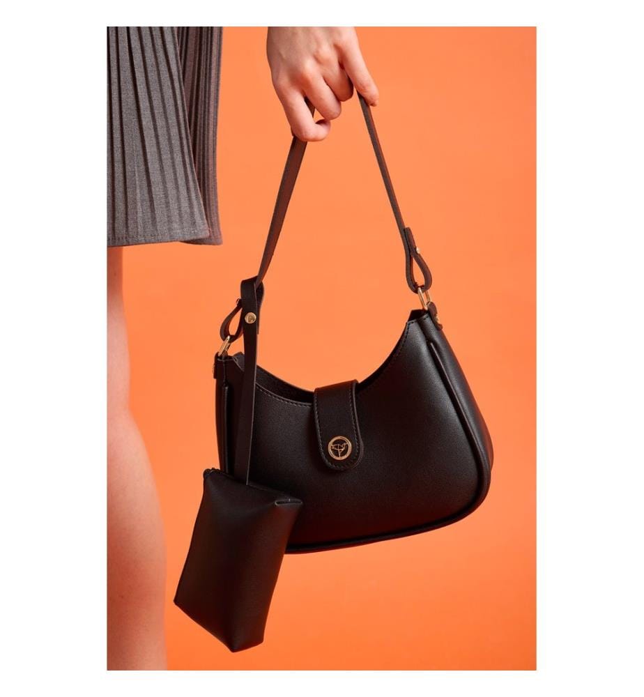 Sac bandoulière, 100 % cuir PU, noir