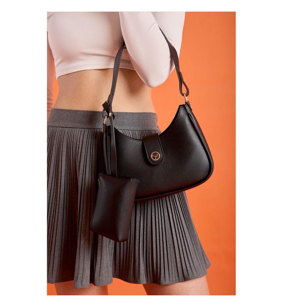 Sac bandoulière, 100 % cuir PU, noir