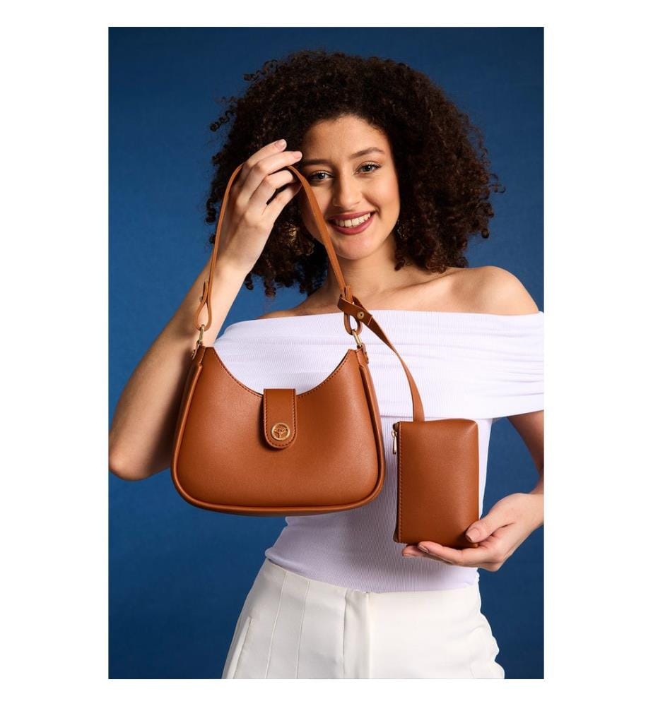Sac bandoulière, 100 % cuir PU, beige