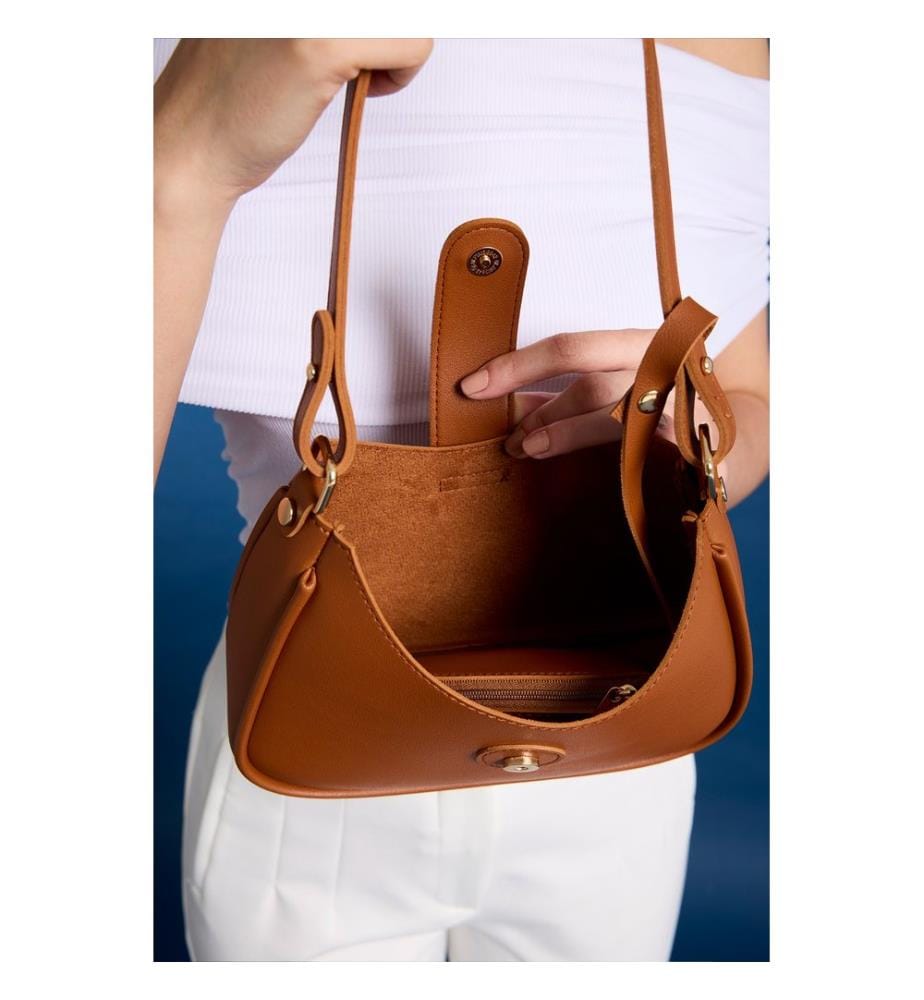 Sac bandoulière, 100 % cuir PU, beige
