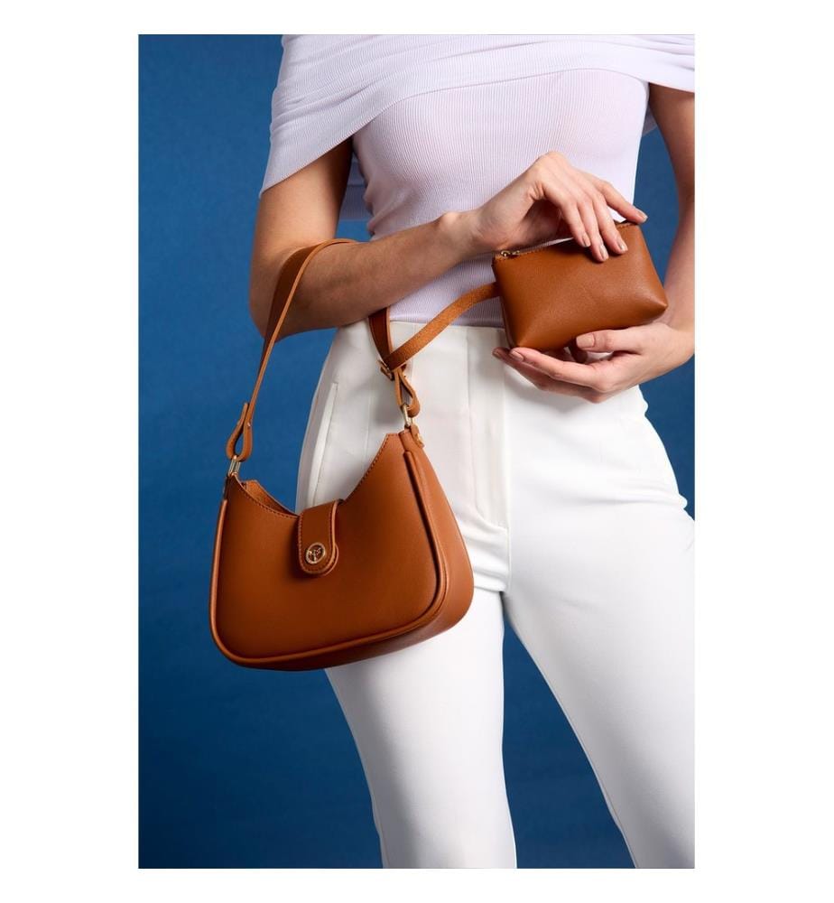 Sac bandoulière, 100 % cuir PU, beige