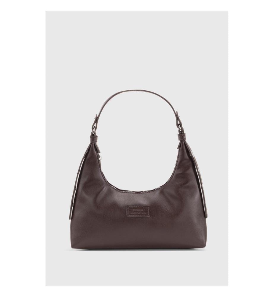 Sac à main, 100 % cuir, marron foncé