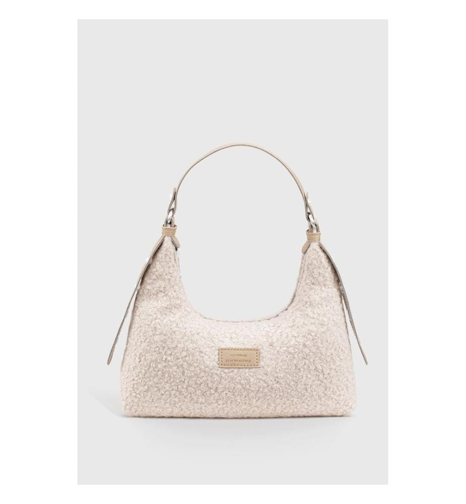 Sac à main, 100 % fausse fourrure, beige