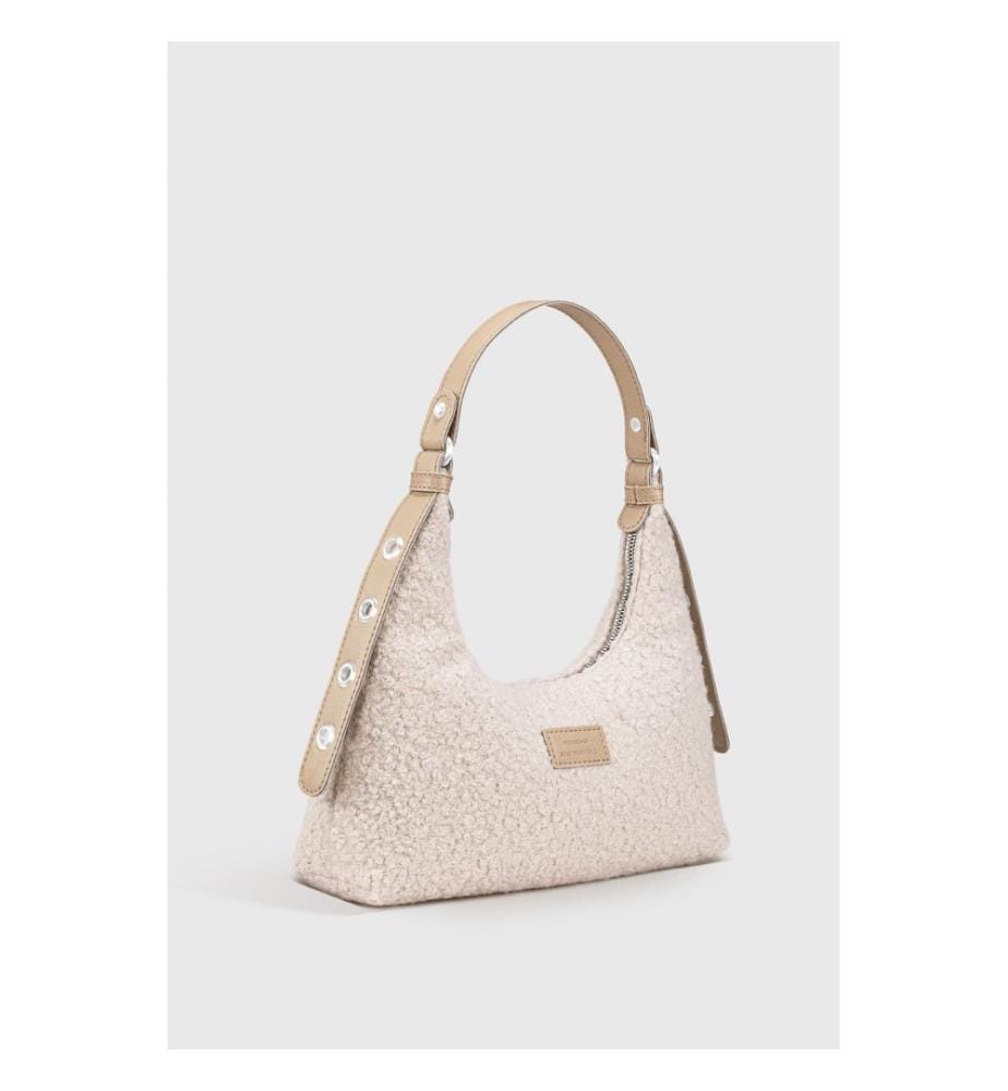Sac à main, 100 % fausse fourrure, beige
