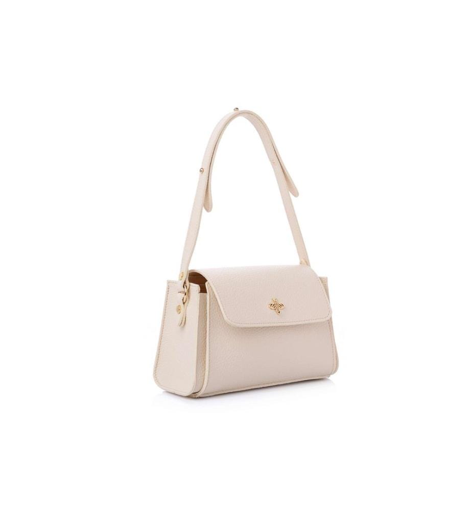 Sac bandoulière, 100 % cuir polyvinyle, crème