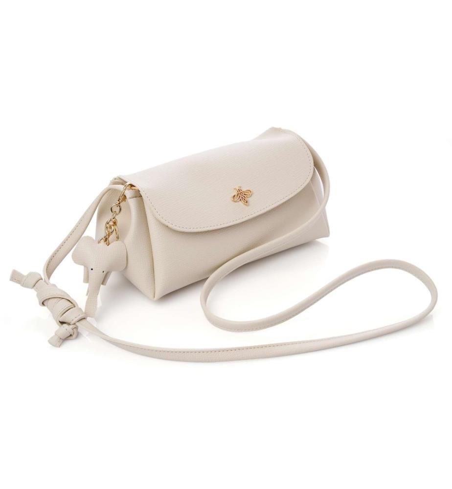 Sac bandoulière, 100 % cuir polyvinyle, crème