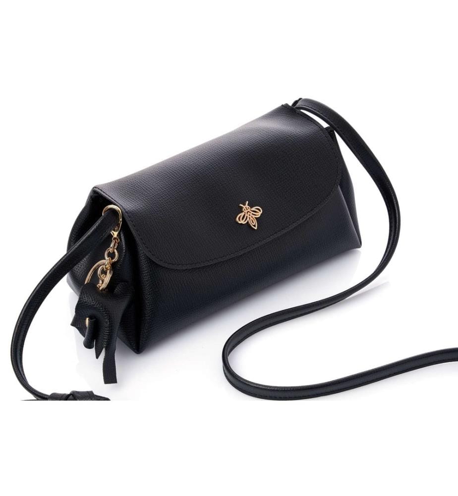 Sac bandoulière, 100 % cuir polyvinyle, noir