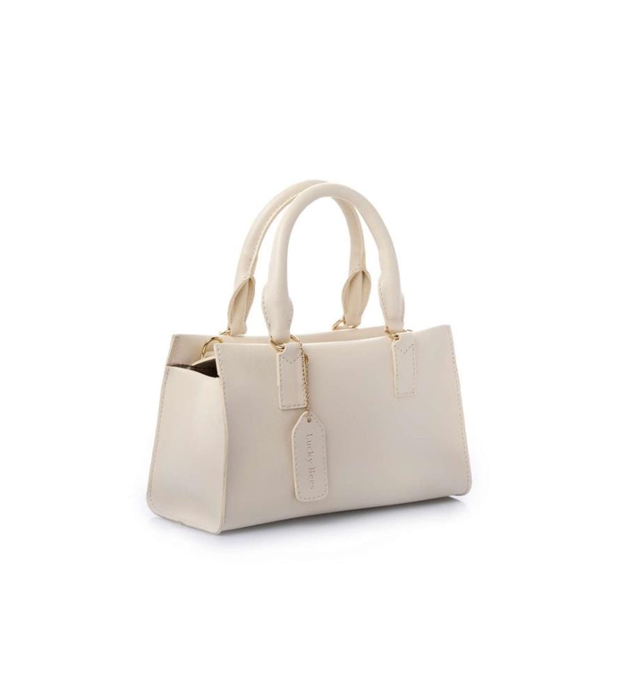 Schultertasche, 100 % Polyvinylleder, Creme