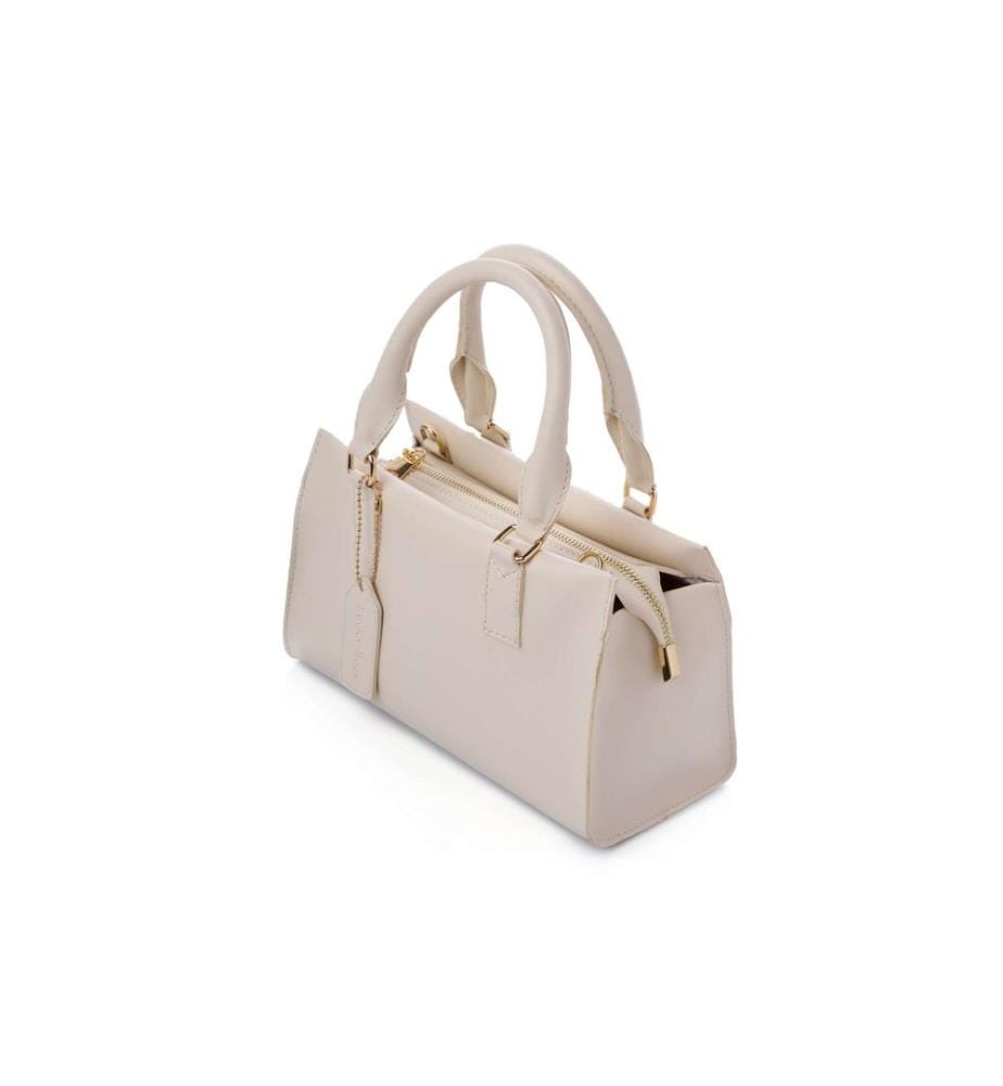 Schultertasche, 100 % Polyvinylleder, Creme
