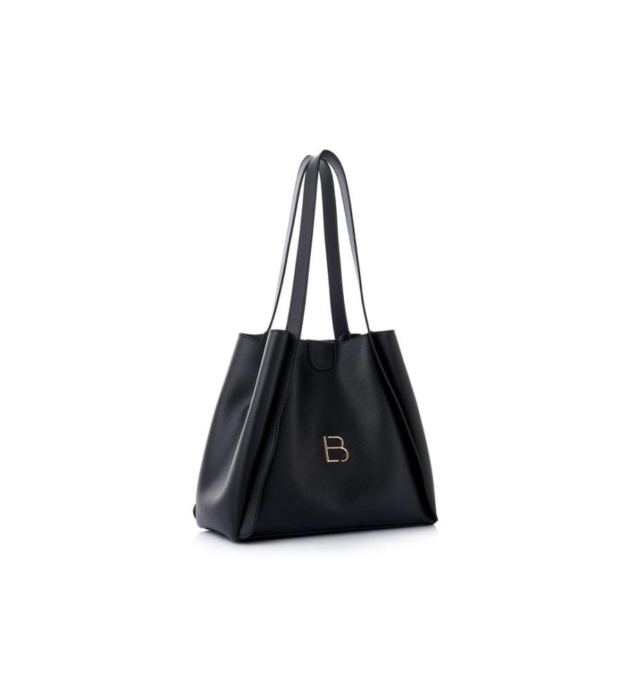 Schultertasche, 100 % Polyvinylleder, Schwarz