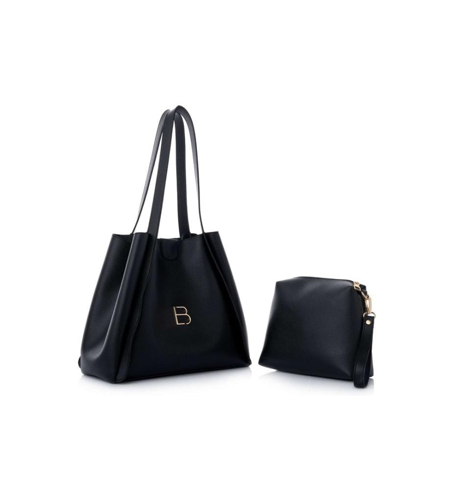 Schultertasche, 100 % Polyvinylleder, Schwarz