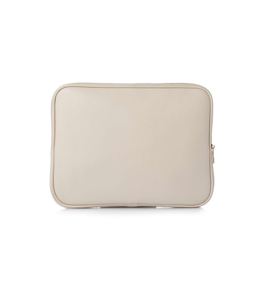 Sacoche pour ordinateur portable, 100 % cuir polyvinyle, crème