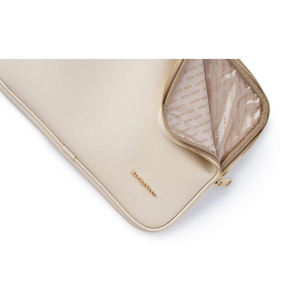 Sacoche pour ordinateur portable, 100 % cuir polyvinyle, crème