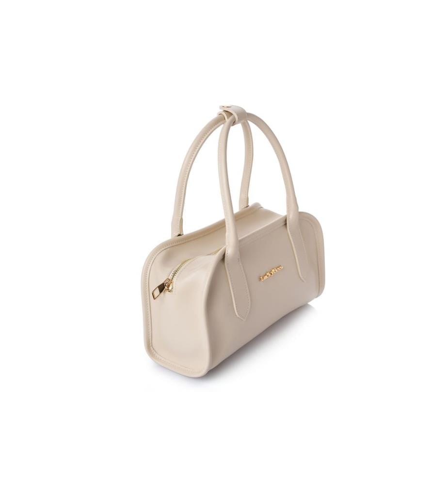 Schultertasche, 100 % Polyvinylleder, Creme