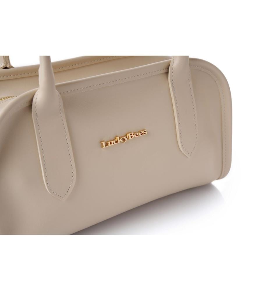 Schultertasche, 100 % Polyvinylleder, Creme