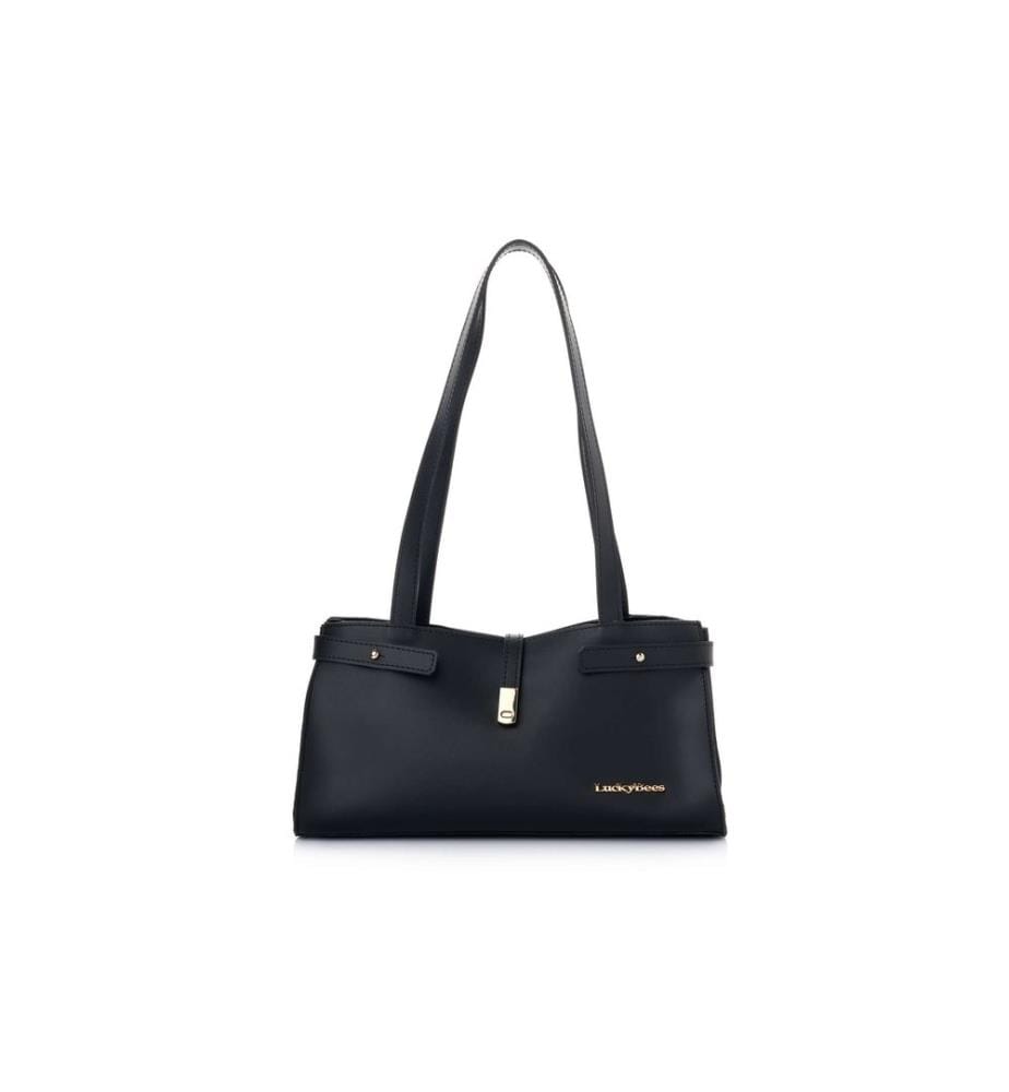 Schultertasche, 100 % Polyvinylleder, Schwarz