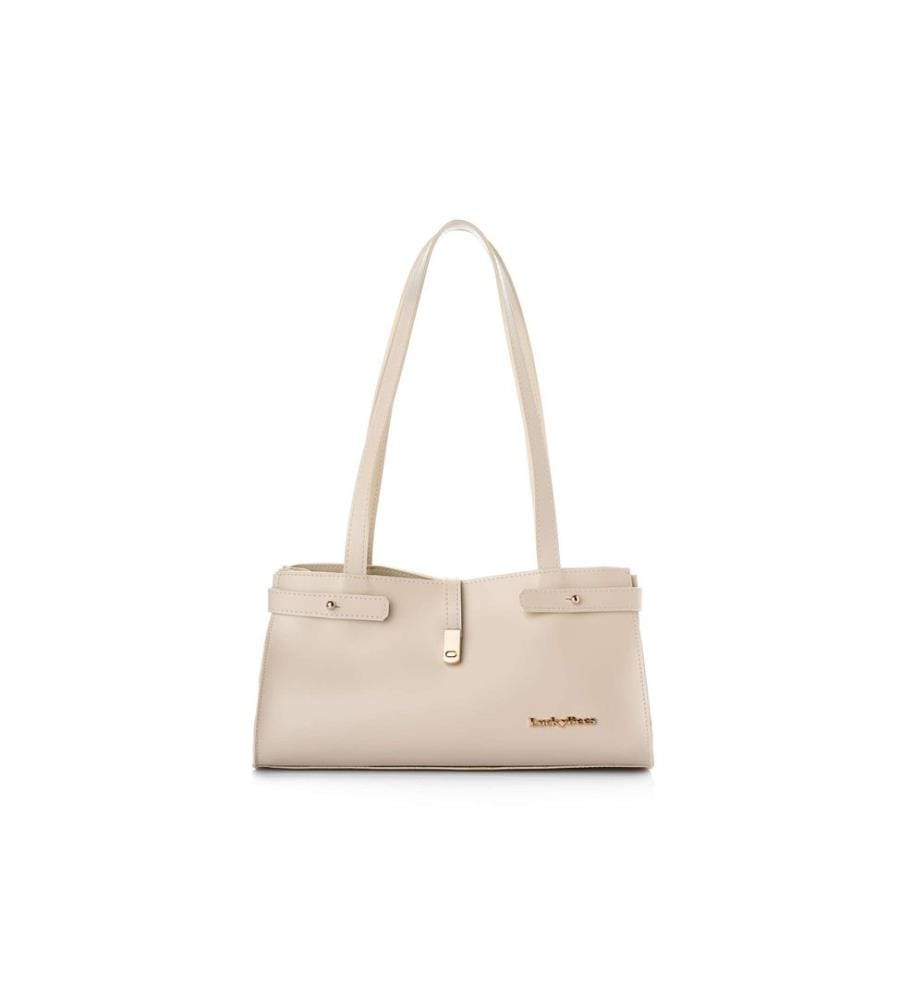 Schultertasche, 100 % Polyvinylleder, Creme