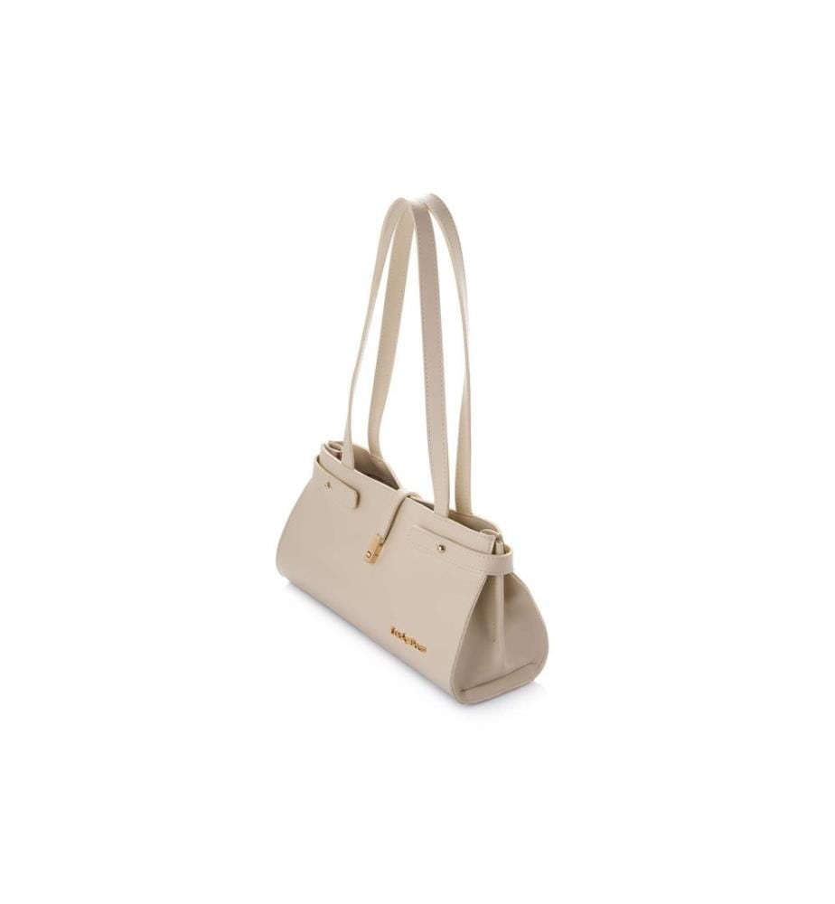 Schultertasche, 100 % Polyvinylleder, Creme