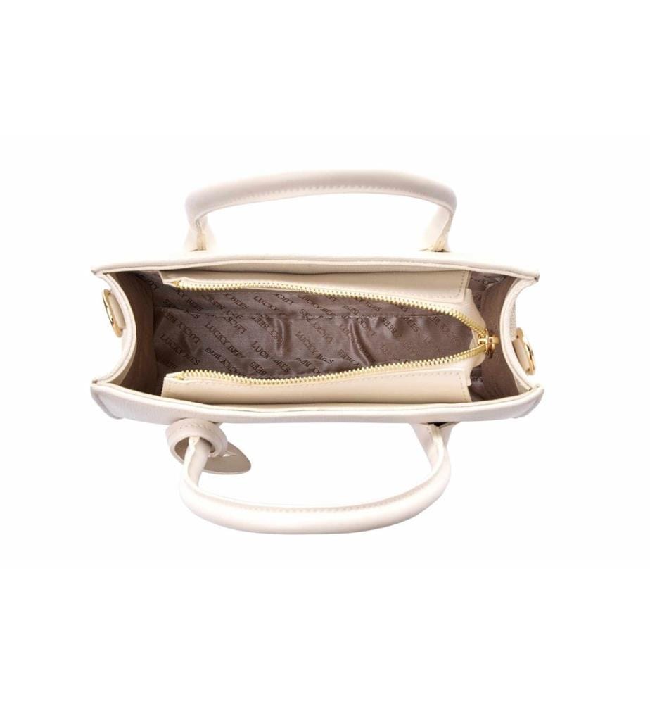 Sac bandoulière, 100 % cuir polyvinyle, crème