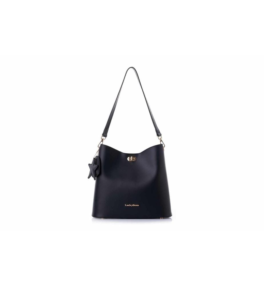 Schultertasche, 100 % Polyvinylleder, Schwarz