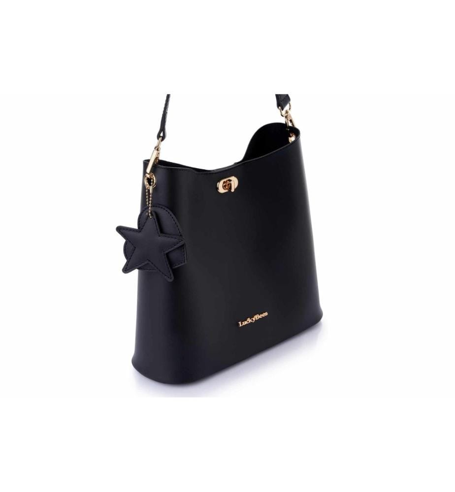 Schultertasche, 100 % Polyvinylleder, Schwarz