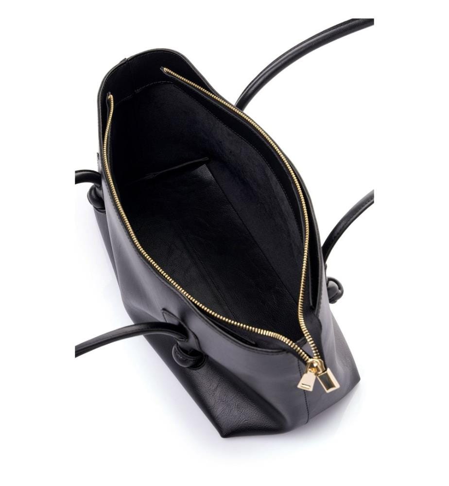Sac bandoulière, 100 % cuir polyvinyle, noir