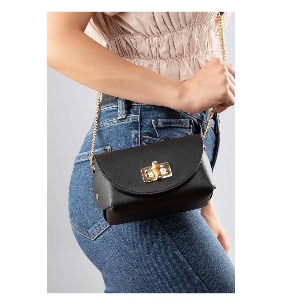 Schultertasche, 100 % PU-Leder, Schwarz