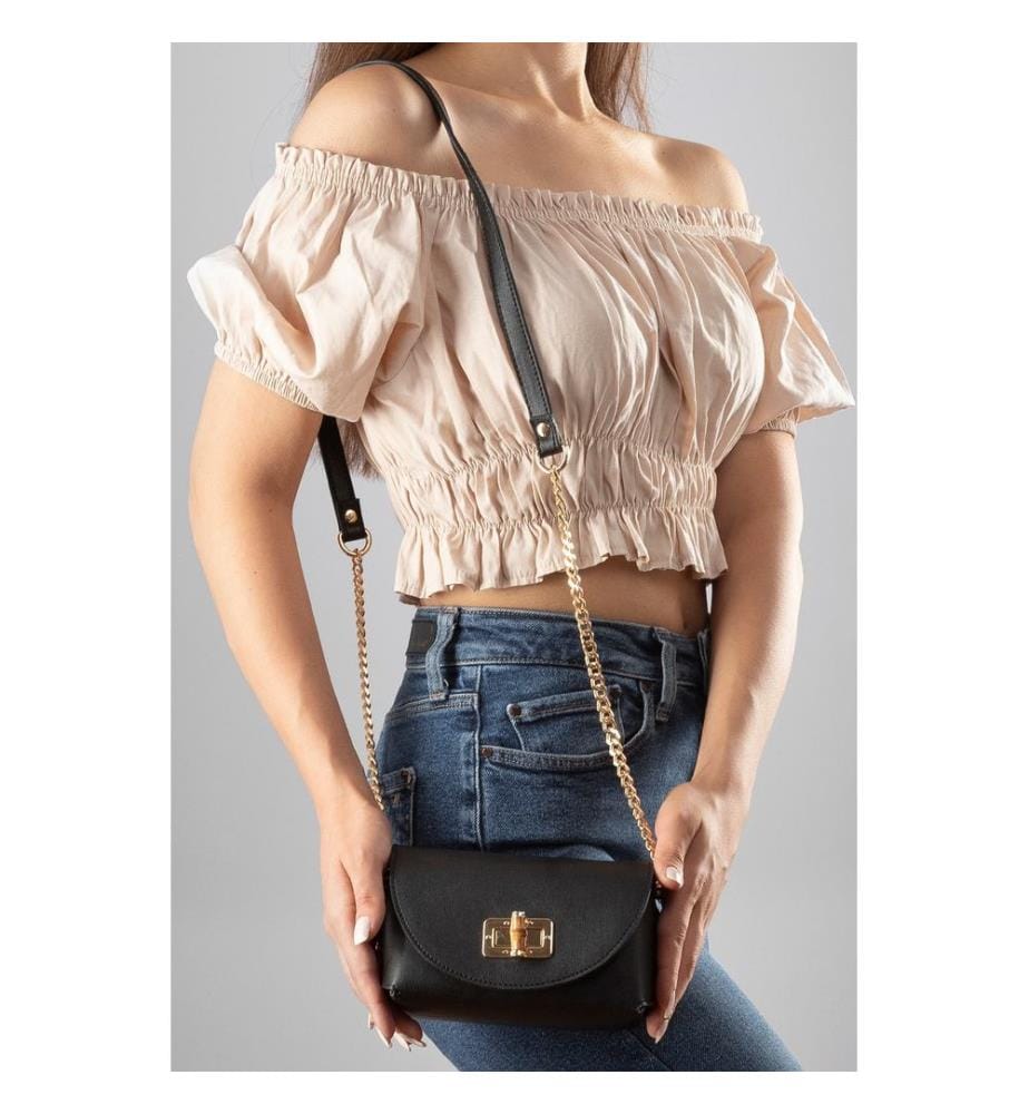 Schultertasche, 100 % PU-Leder, Schwarz