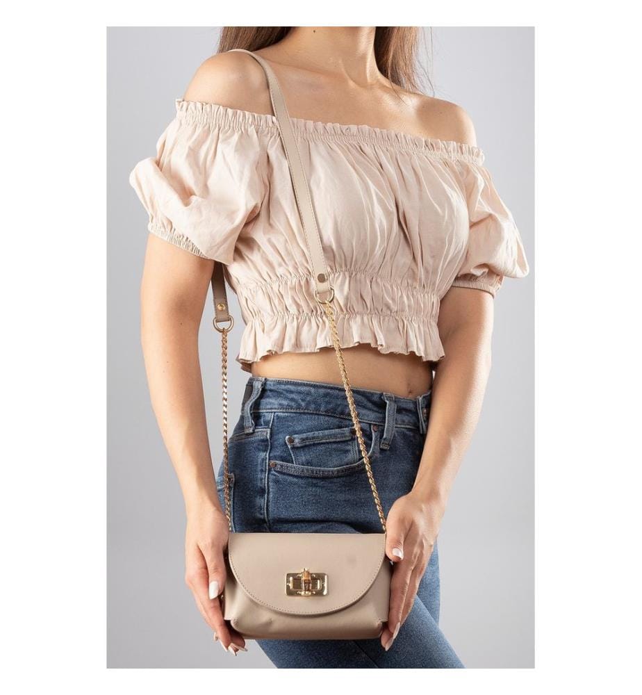 Sac bandoulière, 100 % cuir PU, beige