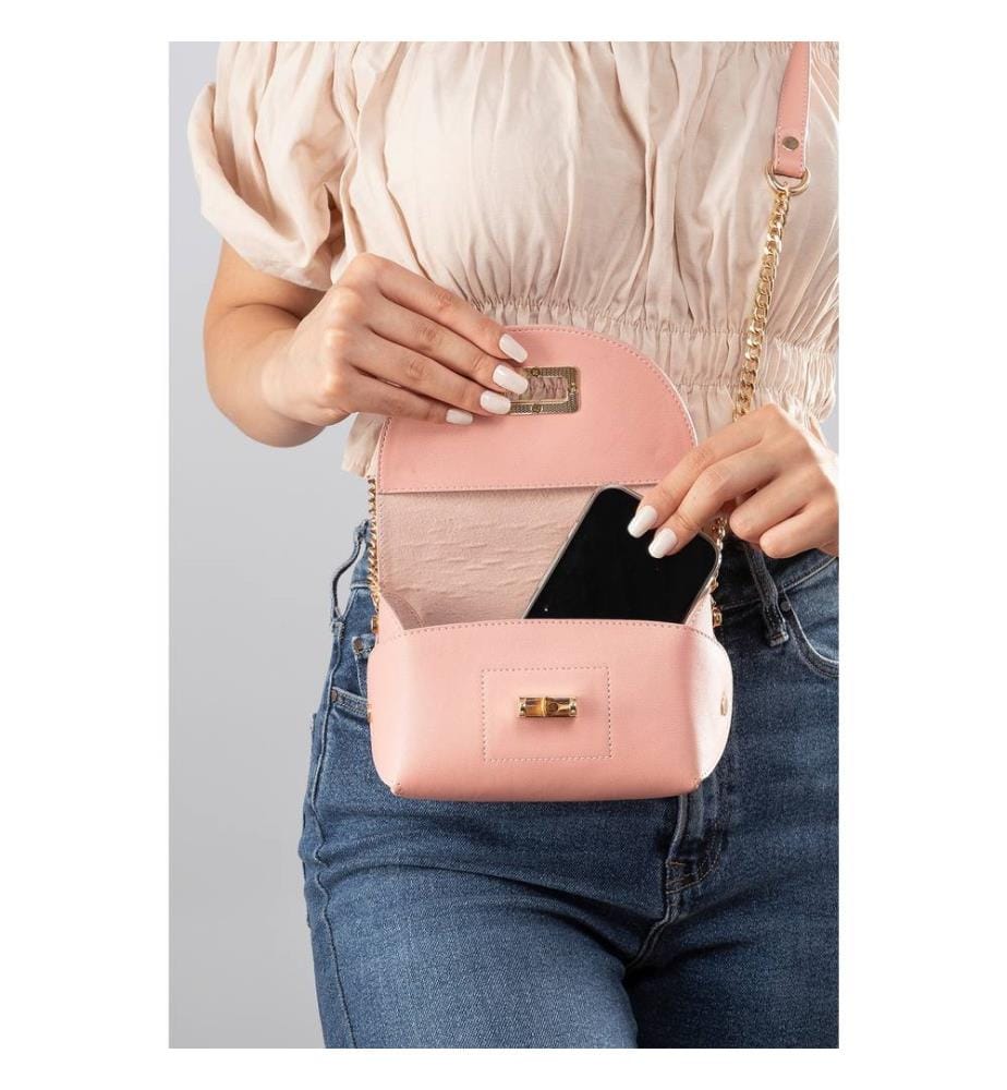 Sac bandoulière, 100 % cuir PU, couleur poudre