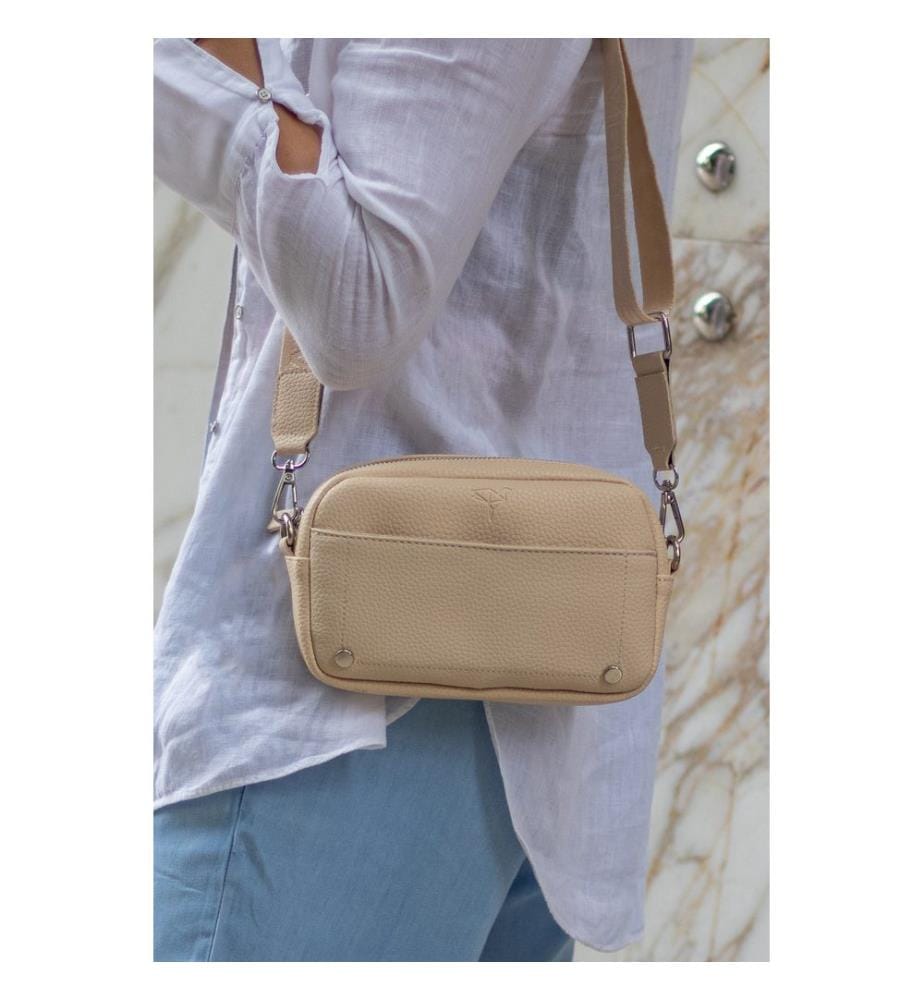 Sac bandoulière, 100 % cuir PU, beige