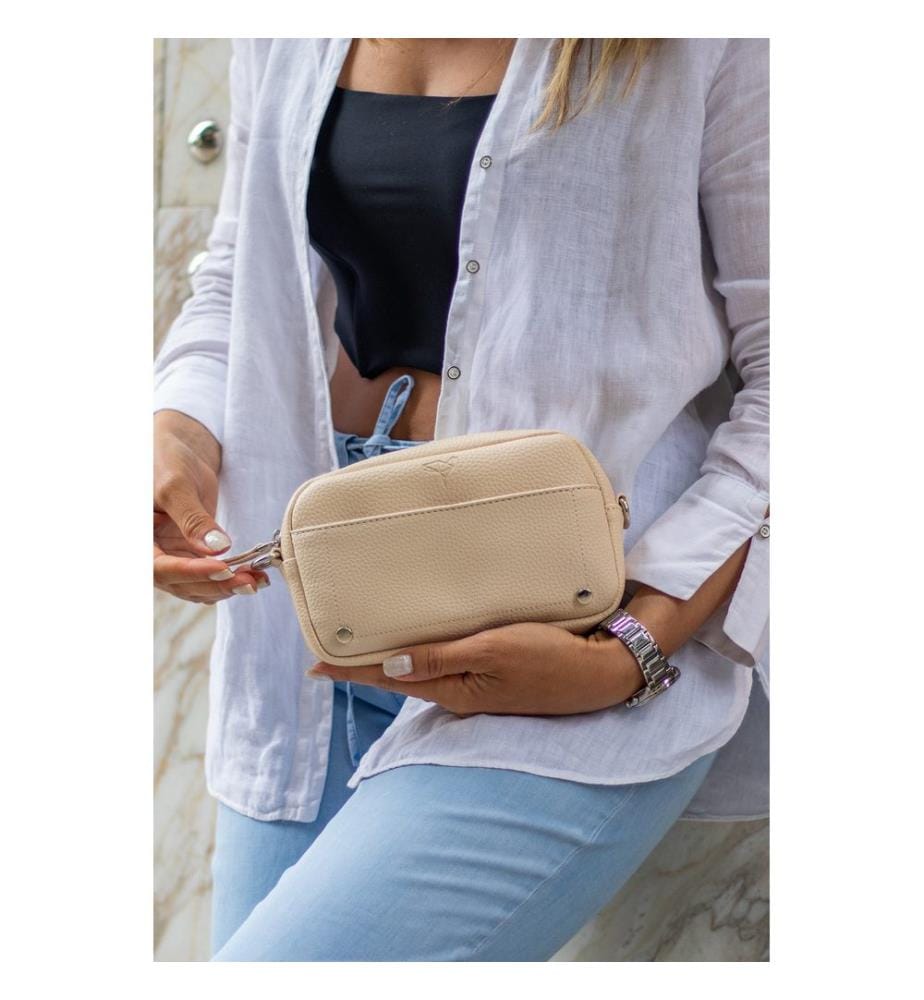 Sac bandoulière, 100 % cuir PU, beige