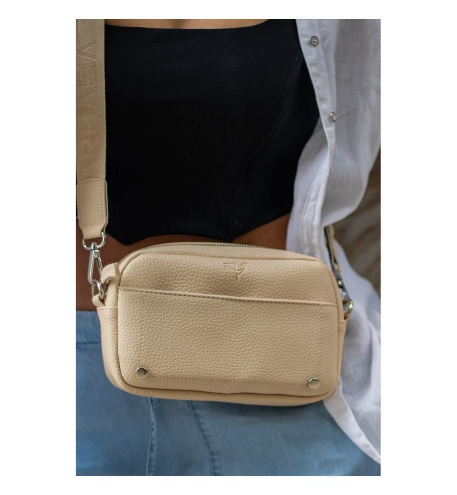 Sac bandoulière, 100 % cuir PU, beige