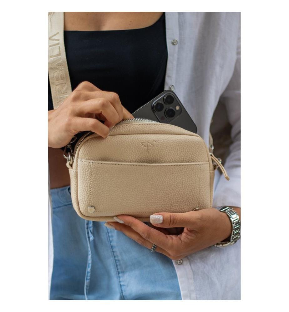 Sac bandoulière, 100 % cuir PU, beige