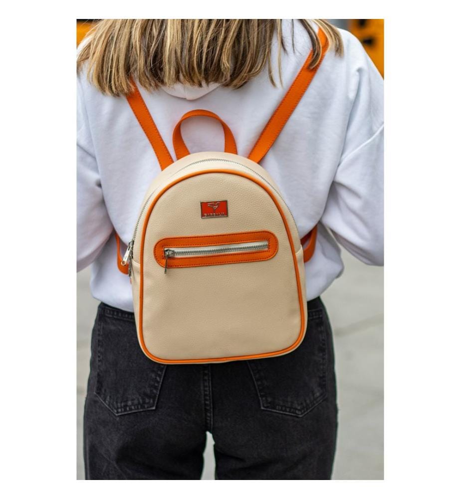 Sac à dos, 100 % cuir PU, beige, orange