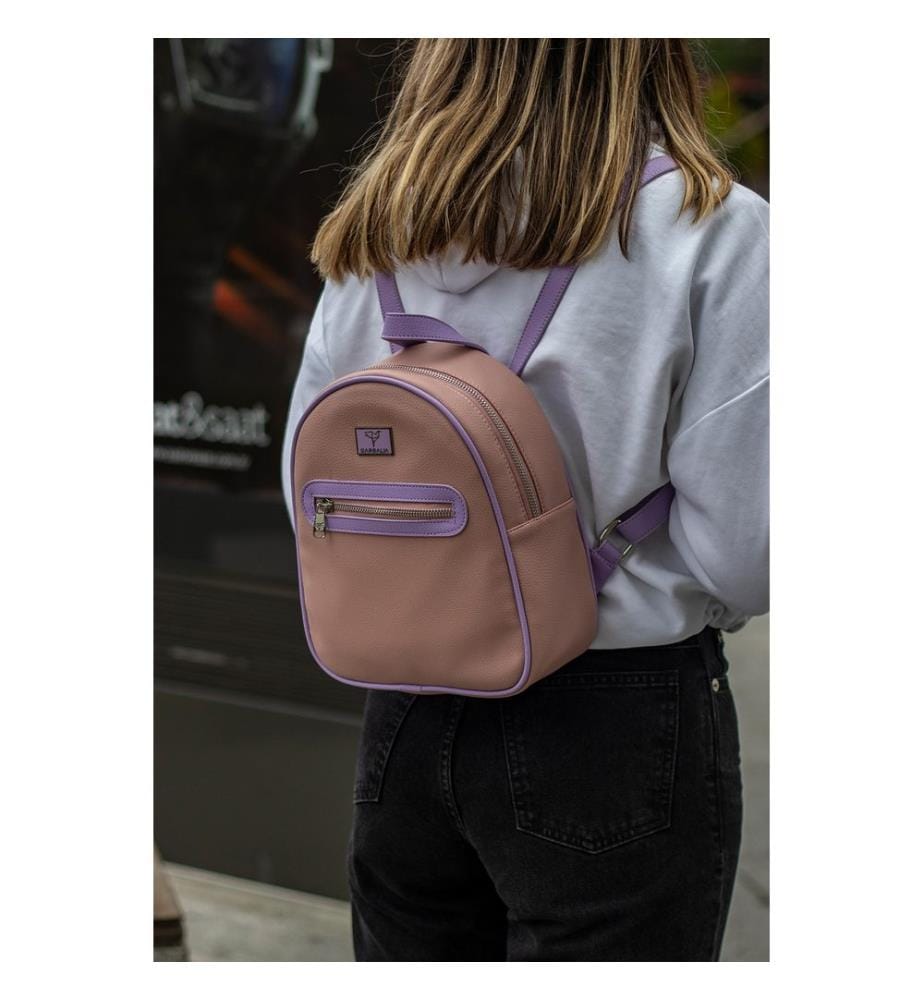 Sac à dos, 100 % cuir PU, rose poudré, lilas