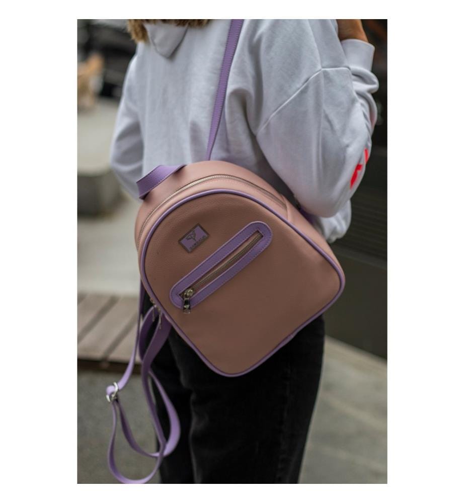 Sac à dos, 100 % cuir PU, rose poudré, lilas
