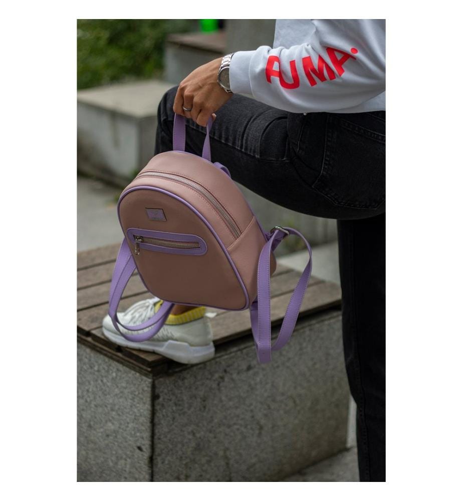 Sac à dos, 100 % cuir PU, rose poudré, lilas
