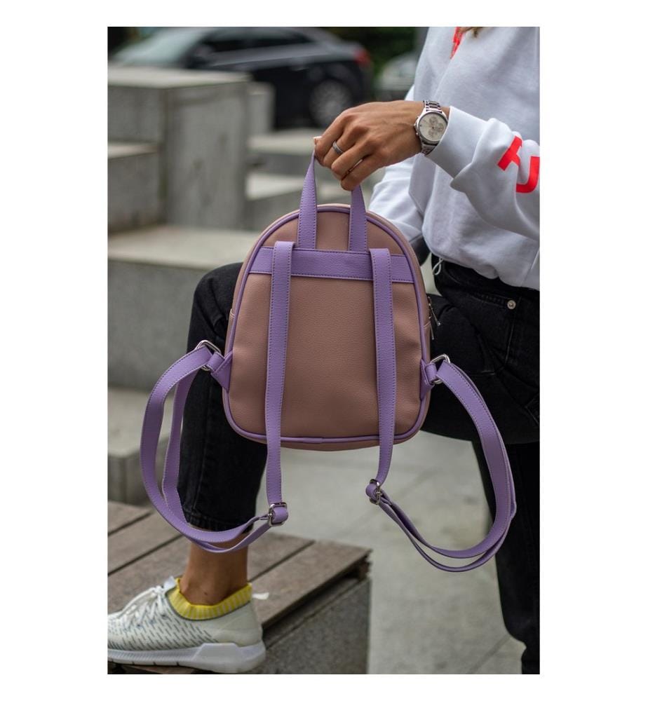 Sac à dos, 100 % cuir PU, rose poudré, lilas