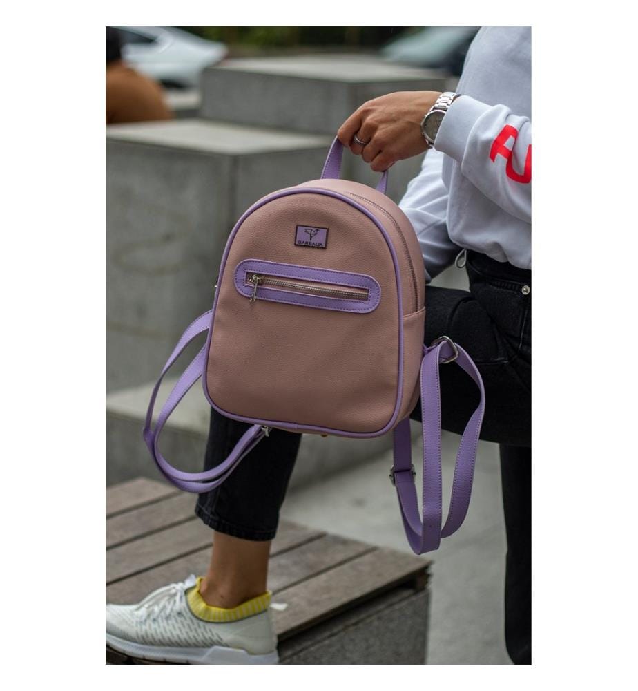 Sac à dos, 100 % cuir PU, rose poudré, lilas