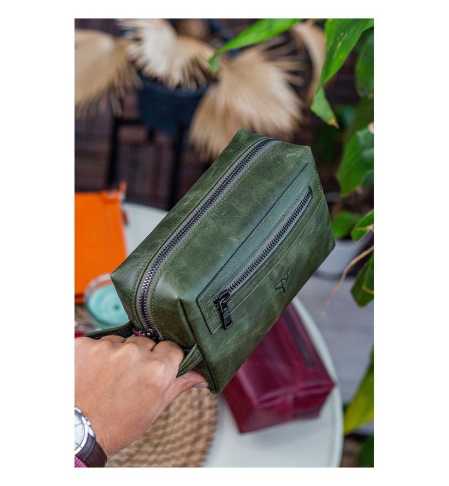 Sac à main, 100 % cuir véritable, vert