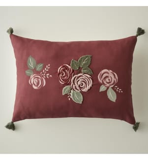 Decorative embroidered cushion cover Roses 35x50 cm - Burgundy