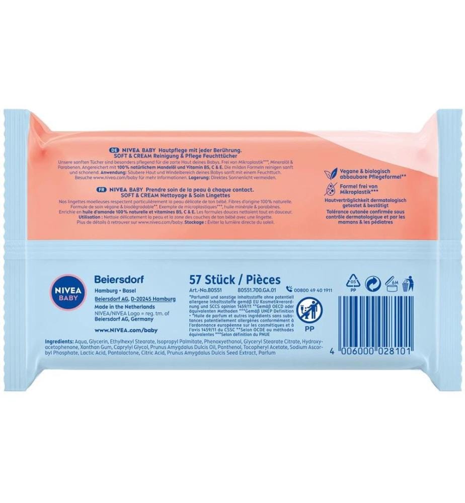 NIVEA BABY Feuchttücher Soft and Cream 4 x 57 Stück
