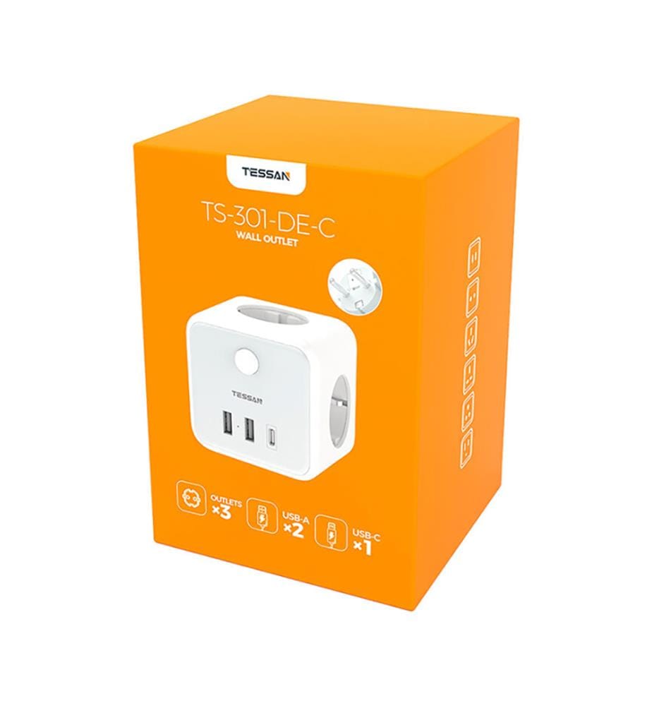 Multiprise 3 prises avec interrupteur TS-301-DE-C - Blanche